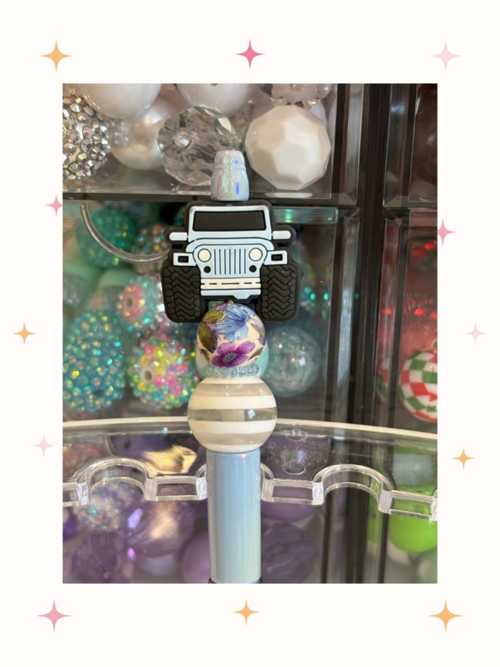 Handmade Girl Jeep Blue Beaded Pen